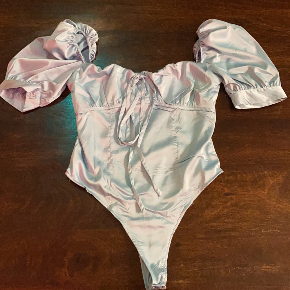 Fashionnova blue size small satin bodysuit